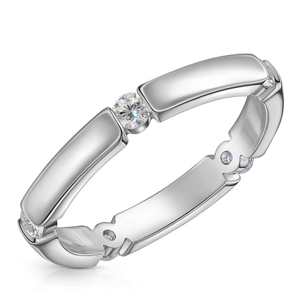 Кольцо обручальное из белого золота с бриллиантами