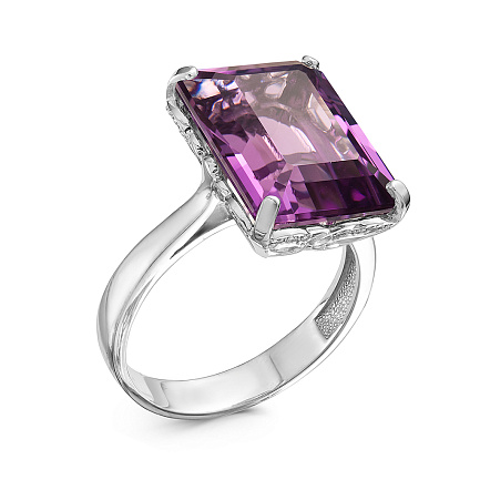 Кольцо из белого золота с бриллиантами, аметистом