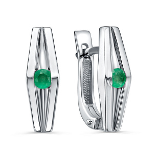 Серьги с английским замком из серебра с изумрудом