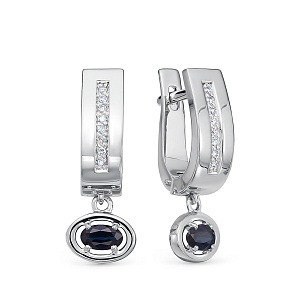 Серьги из белого золота с бриллиантами, сапфирами