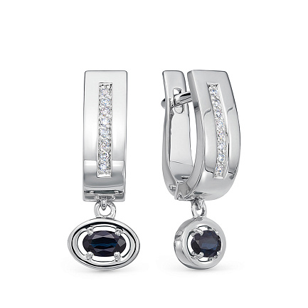 Серьги из белого золота с бриллиантами, сапфирами