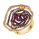 Кольцо из красного золота с бриллиантами, рубинами