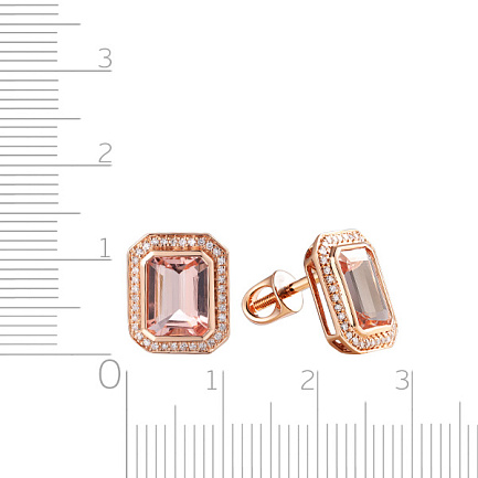 Пусеты из красного золота с бриллиантами, морганитом