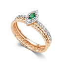 Кольцо из красного золота с бриллиантами, изумрудом