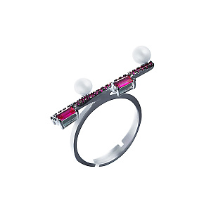 Кольцо из серебра с жемчугом, фианитом