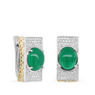 Серьги с английским замком из серебра с ониксами, фианитами