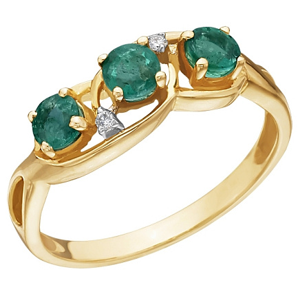 Кольцо из желтого золота с бриллиантами, изумрудами