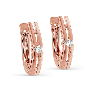 Серьги с английским замком из красного золота с бриллиантом