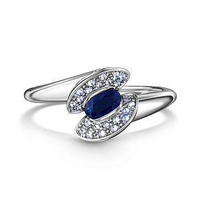 Кольцо из белого золота с бриллиантами, сапфиром