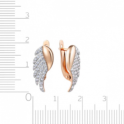 Серьги с английским замком из красного золота с фианитом