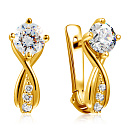 Серьги с английским замком из желтого золота с фианитом