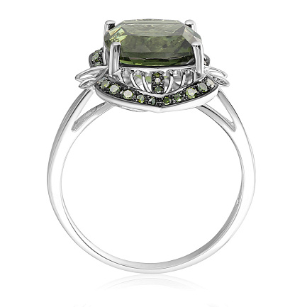 Кольцо из белого золота с молдавитом