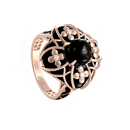 Кольцо из красного золота с бриллиантами, агатом