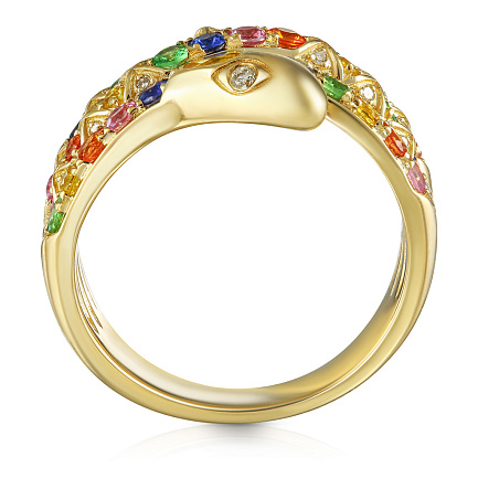 Кольцо из желтого золота с бриллиантами, сапфирами