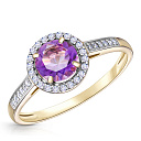 Кольцо из желтого золота с бриллиантами, аметистом