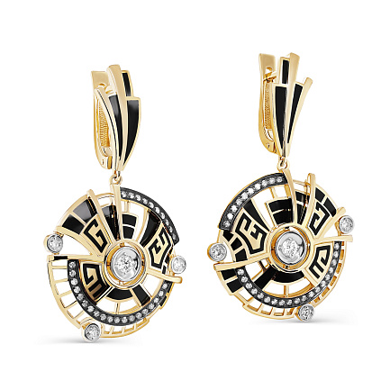 Серьги с английским замком из желтого золота с бриллиантами