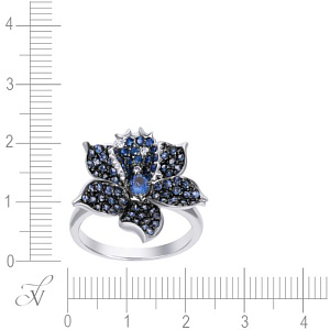 Кольцо из белого золота с бриллиантами, сапфиром