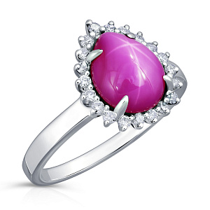 Кольцо из белого золота с бриллиантами, рубином