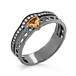 Серебряное кольцо с фианитами, цитрином