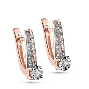 Серьги с английским замком из красного золота с бриллиантом