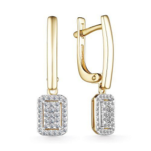 Серьги с английским замком из желтого золота с бриллиантами