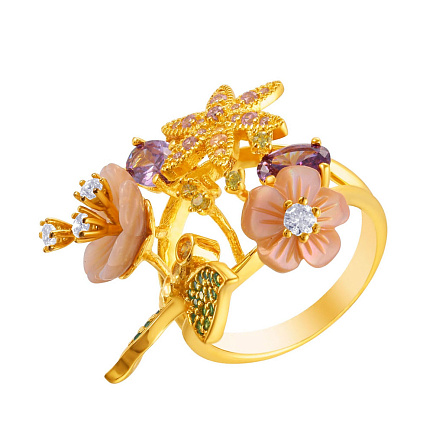 Кольцо из серебра с перламутром, фианитом