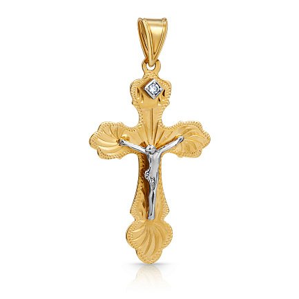 Крест из красного золота с фианитом