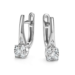 Серьги с английским замком из белого золота с бриллиантами