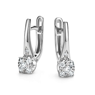 Серьги с английским замком из белого золота с бриллиантом