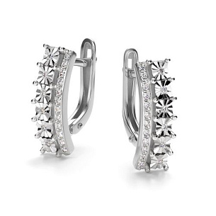 Серьги с английским замком из белого золота с бриллиантом