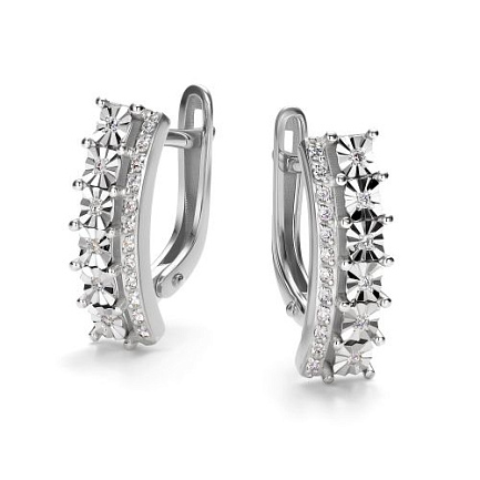 Серьги с английским замком из белого золота с бриллиантами