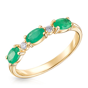 Кольцо из желтого золота с бриллиантами, изумрудами