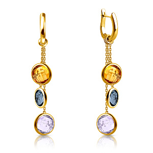 Серьги с английским замком из желтого золота с аметистом