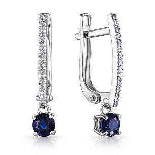 Серьги с английским замком из белого золота с сапфиром и бриллиантами