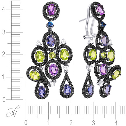 Серьги из белого золота с бриллиантами, аметистами