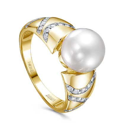 Кольцо из желтого золота с бриллиантами, жемчугом