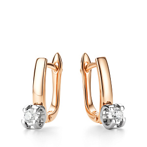 Серьги с английским замком из красного золота с бриллиантами