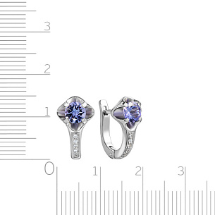 Серьги с английским замком из белого золота с бриллиантами, танзанитом