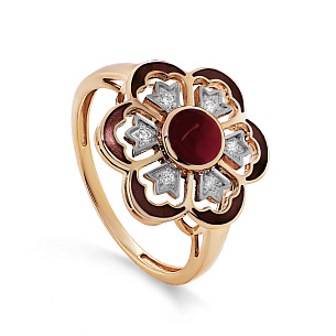 Кольцо из красного золота с гранатом