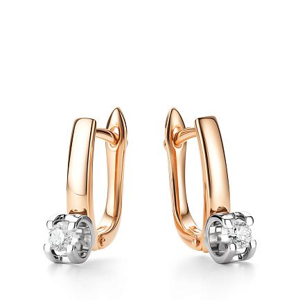 Серьги с английским замком из красного золота с бриллиантами