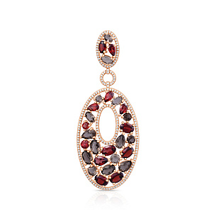 Подвеска из красного золота с бриллиантами, раухтопазами и гранатами