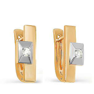 Серьги с английским замком из желтого золота с бриллиантами