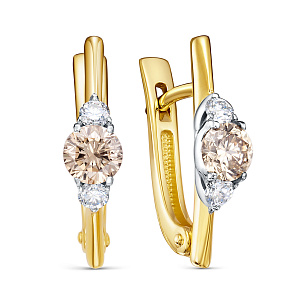 Серьги с английским замком из желтого золота с бриллиантом