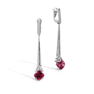 Серьги с английским замком из белого золота с бриллиантами, турмалином