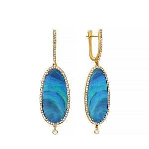 Серьги с английским замком из желтого золота с бриллиантами