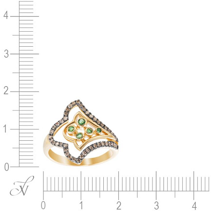 Кольцо из желтого золота с бриллиантами, изумрудами