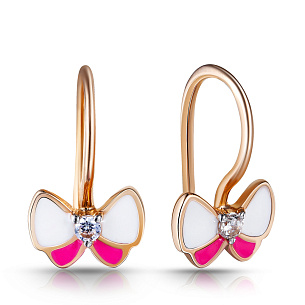 Серьги детские из красного золота с фианитом, эмалью