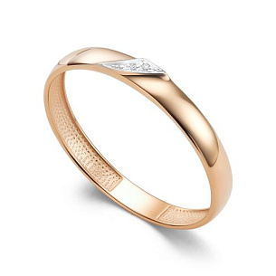 Кольцо обручальное из красного золота с бриллиантом