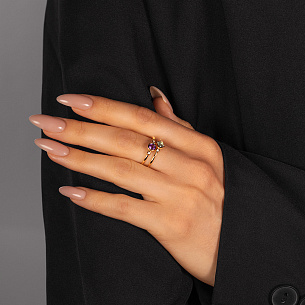 Кольцо из желтого золота с аметистами и бриллиантами