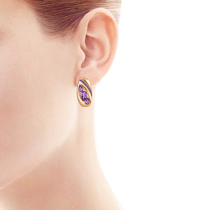 Серьги с английским замком из красного золота с аметистом